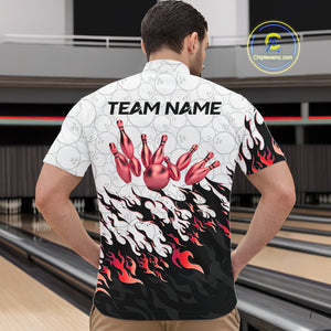 Black and White Camo Bowling Shirts For Men Custom Bowling Team League Jerseys | Red NQS10563