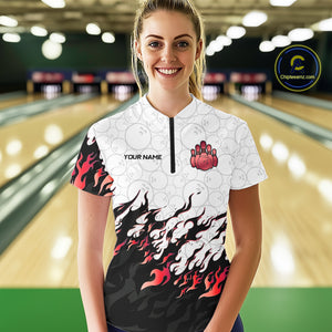 Black and White Camo Bowling Shirts For Women Custom Bowling Team League Jerseys | Red NQS10563