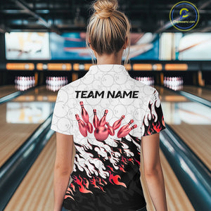 Black and White Camo Bowling Shirts For Women Custom Bowling Team League Jerseys | Red NQS10563