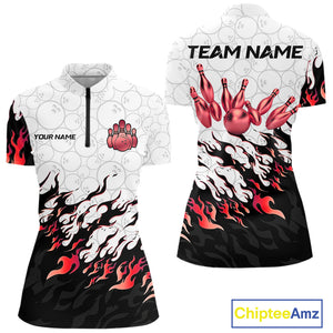 Black and White Camo Bowling Shirts For Women Custom Bowling Team League Jerseys | Red NQS10563