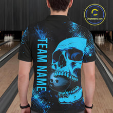 Load image into Gallery viewer, Black and Blue Skull bowling shirts for men Custom Skull team bowling shirts uniforms, bowling outfit NQS11573