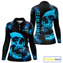 Load image into Gallery viewer, Black and Blue Skull bowling shirts for Women Custom Skull team bowling uniforms, bowling outfit NQS11573