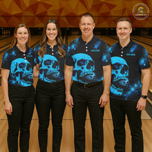 Load image into Gallery viewer, Black and Blue Skull bowling shirts for men Custom Skull team bowling shirts uniforms, bowling outfit NQS11573