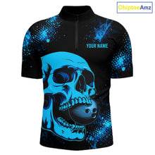 Load image into Gallery viewer, Black and Blue Skull bowling shirts for men Custom Skull team bowling shirts uniforms, bowling outfit NQS11573