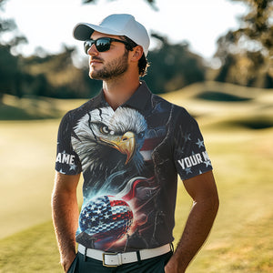 Personalized Eagle American flag Golf Polo Team Shirts For Men Custom Patriotic Mens Golf attire NQS9620