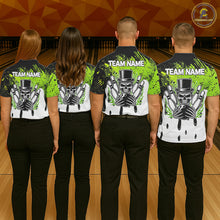 Load image into Gallery viewer, Black and Green Flame Skull Bowling Polo, 1/4 Zip Shirts for Women Custom Bowling Team League Jersey NQS11703