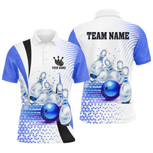 Load image into Gallery viewer, Men Bowling Polo Shirt Custom bowling ball pins bowling team shirts, gifts for bowlers | Blue NQS7393