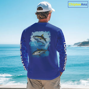 Blue Sea Camo Tuna fishing shirts custom name saltwater Tuna fishing sun protection fishing apparel NQS10054