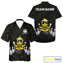 Load image into Gallery viewer, Black and Gold Funny Bee Bowling Hawaiian Shirt Custom Team Bowling Button-up shirt, Gift For Bowlers NQS11582