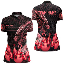 Load image into Gallery viewer, Black and Red Dragon Tribal Bowling Polo, 1/4 Zip Shirts For Women Custom Retro Bowling Team Jerseys NQS9629