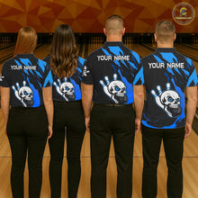 Load image into Gallery viewer, Black and Blue Skull Bowling Shirts for Women Custom Team bowling jersey, gift for bowlers NQS11708
