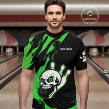 Load image into Gallery viewer, Black and Green Skull Bowling Shirts for Men Custom Team bowling jersey, gift for bowlers NQS11709