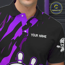 Load image into Gallery viewer, Black and Purple Skull Bowling Shirts for Men Custom Team bowling jersey, gift for bowlers NQS11710
