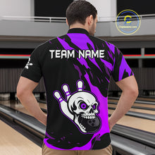 Load image into Gallery viewer, Black and Purple Skull Bowling Shirts for Men Custom Team bowling jersey, gift for bowlers NQS11710