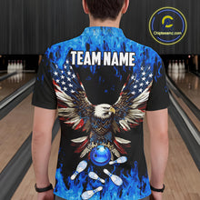 Load image into Gallery viewer, Blue flame Mens bowling polo shirts Custom American flag Eagle Team bowling shirts, gift for bowlers NQS7403