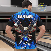 Load image into Gallery viewer, Blue flame Men's bowling Quarter Zip shirts Custom American flag Eagle Team bowling shirt, bowler gift NQS7403