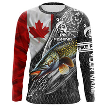Load image into Gallery viewer, Canadian Flag Northern Pike Fishing Custom long sleeve performance Fishing Shirt, pike Fishing jerseys NQS3538
