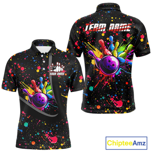 Colorful bowling jerseys Bowling Polo, 1/4 Zip Shirt for Men Custom Bowling Team shirts for bowlers NQS10363