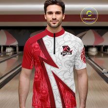 Load image into Gallery viewer, Custom Bowling Polo, Quarter Zip Shirt For Men Red flame camo Bowling shirts, Bowling Team jerseys NQS11586