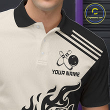 Load image into Gallery viewer, Custom Retro Beige and Black Flame Bowling Shirts For Men, Vintage Team Bowling League jerseys NQS11590