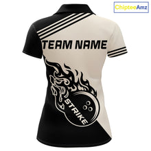Load image into Gallery viewer, Custom Retro Beige and Black Flame Bowling Shirts For Women, Vintage Team Bowling League jerseys NQS11590