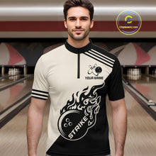 Load image into Gallery viewer, Custom Retro Beige and Black Flame Bowling Shirts For Men, Vintage Team Bowling League jerseys NQS11590