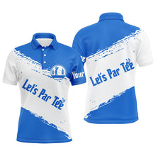 Load image into Gallery viewer, Blue and white Mens golf polo shirts custom name let&#39;s par tee best mens golf wear NQS5863