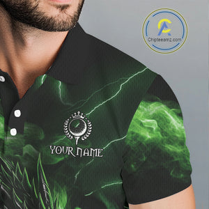 Green Flame Dragon Golf polo shirts For Men Custom Dragon team mens golf outfits, gift for golf lover NQS10791