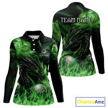 Load image into Gallery viewer, Green Flame Dragon Women Golf polo shirts Custom Dragon team ladies golf outfits, gift for golf lover NQS10791