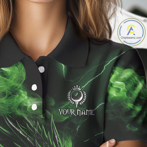 Green Flame Dragon Women Golf polo shirts Custom Dragon team ladies golf outfits, gift for golf lover NQS10791