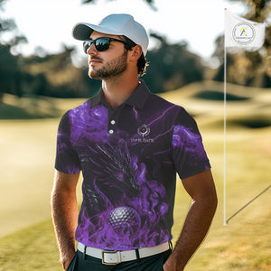 Purple Flame Dragon Golf polo shirt For Men Custom Dragon team mens golf outfits, gift for golf lover NQS10792