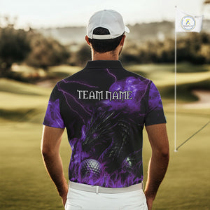 Purple Flame Dragon Golf polo shirt For Men Custom Dragon team mens golf outfits, gift for golf lover NQS10792