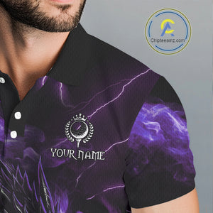 Purple Flame Dragon Golf polo shirt For Men Custom Dragon team mens golf outfits, gift for golf lover NQS10792
