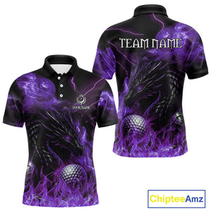 Purple Flame Dragon Golf polo shirt For Men Custom Dragon team mens golf outfits, gift for golf lover NQS10792