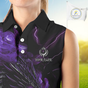 Purple Flame Dragon Sleeveless Golf polo shirt Custom Dragon team golf outfit, gift for golf lover NQS10792