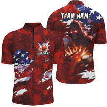 Load image into Gallery viewer, Personalized Red Grunge American flag Skull Bowling shirt for Men Custom Team's Name Bowler Jerseys NQS8851