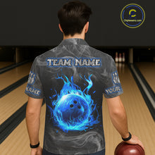 Load image into Gallery viewer, Grey Smoke Blue Flame Skull Bowling Hawaiian Shirt Custom Team Bowling Jerseys NQS11182