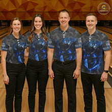 Load image into Gallery viewer, Grey Smoke Blue Flame Skull Bowling Polo, Quarter Zip Shirts For Men Custom Team Bowling Jerseys NQS11182