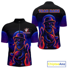 Load image into Gallery viewer, Custom Funny Cat Neon Bowling Jerseys for Men Bowling Uniform Polo &amp; 1/4 Zip Bowling Team Shirts NQS11185