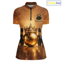Load image into Gallery viewer, Black and Gold crown Bowling ball pins Bowling Shirts for Women Custom Bowling Team league jerseys NQS11593