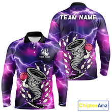Load image into Gallery viewer, Custom Purple Bowling Jersey Lightning Thunder Funny tornado Bowling Shirts for Men, bowling uniforms NQS11594