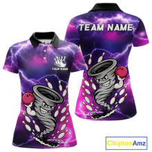 Load image into Gallery viewer, Custom Purple Bowling Jersey Lightning Thunder Funny tornado Womens Bowling Shirts, bowling uniforms NQS11594