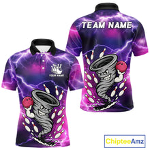 Load image into Gallery viewer, Custom Purple Bowling Jersey Lightning Thunder Funny tornado Bowling Shirts for Men, bowling uniforms NQS11594