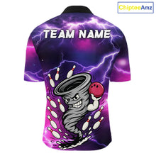 Load image into Gallery viewer, Custom Purple Bowling Jersey Lightning Thunder Funny tornado Bowling Shirts for Men, bowling uniforms NQS11594