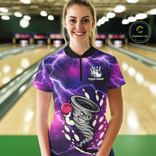 Load image into Gallery viewer, Custom Purple Bowling Jersey Lightning Thunder Funny tornado Womens Bowling Shirts, bowling uniforms NQS11594