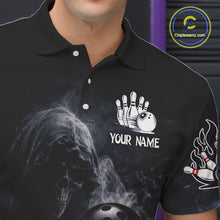 Load image into Gallery viewer, Custom Smoke Skull reaper Bowling Polo, 1/4 Zip Shirts for Men, Team bowling outfit Jerseys NQS11596