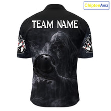Load image into Gallery viewer, Custom Smoke Skull reaper Bowling Polo, 1/4 Zip Shirts for Men, Team bowling outfit Jerseys NQS11596