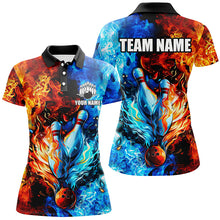 Load image into Gallery viewer, Blue and orange two sides Flame bowling Polo, Quarter Zip shirts for women Custom Bowling Team Jerseys NQS7749