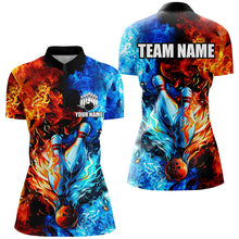 Load image into Gallery viewer, Blue and orange two sides Flame bowling Polo, Quarter Zip shirts for women Custom Bowling Team Jerseys NQS7749