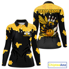 Load image into Gallery viewer, Custom Black and Yellow Honey Bee Bowling Shirts For Women, Bee Bowling Team Bowlers Outfit NQS10376